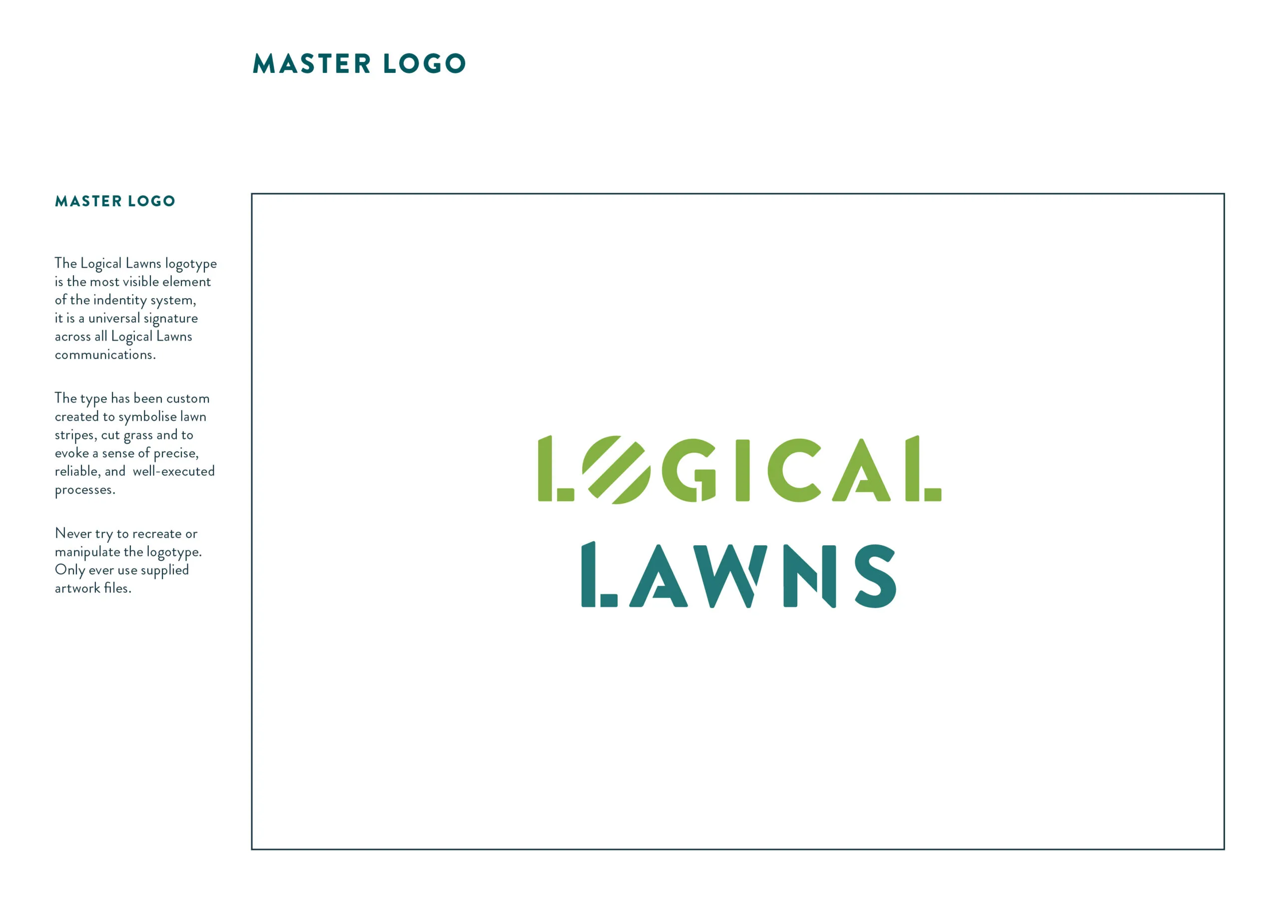 Logical Lawns brand guidelines document — brand strategy by Thinksay Creative Communications