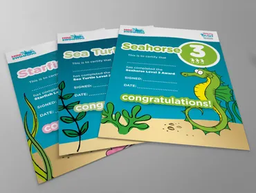 Waterproof swimming certificate print design for Mini Swimming — by Thinksay, Essex