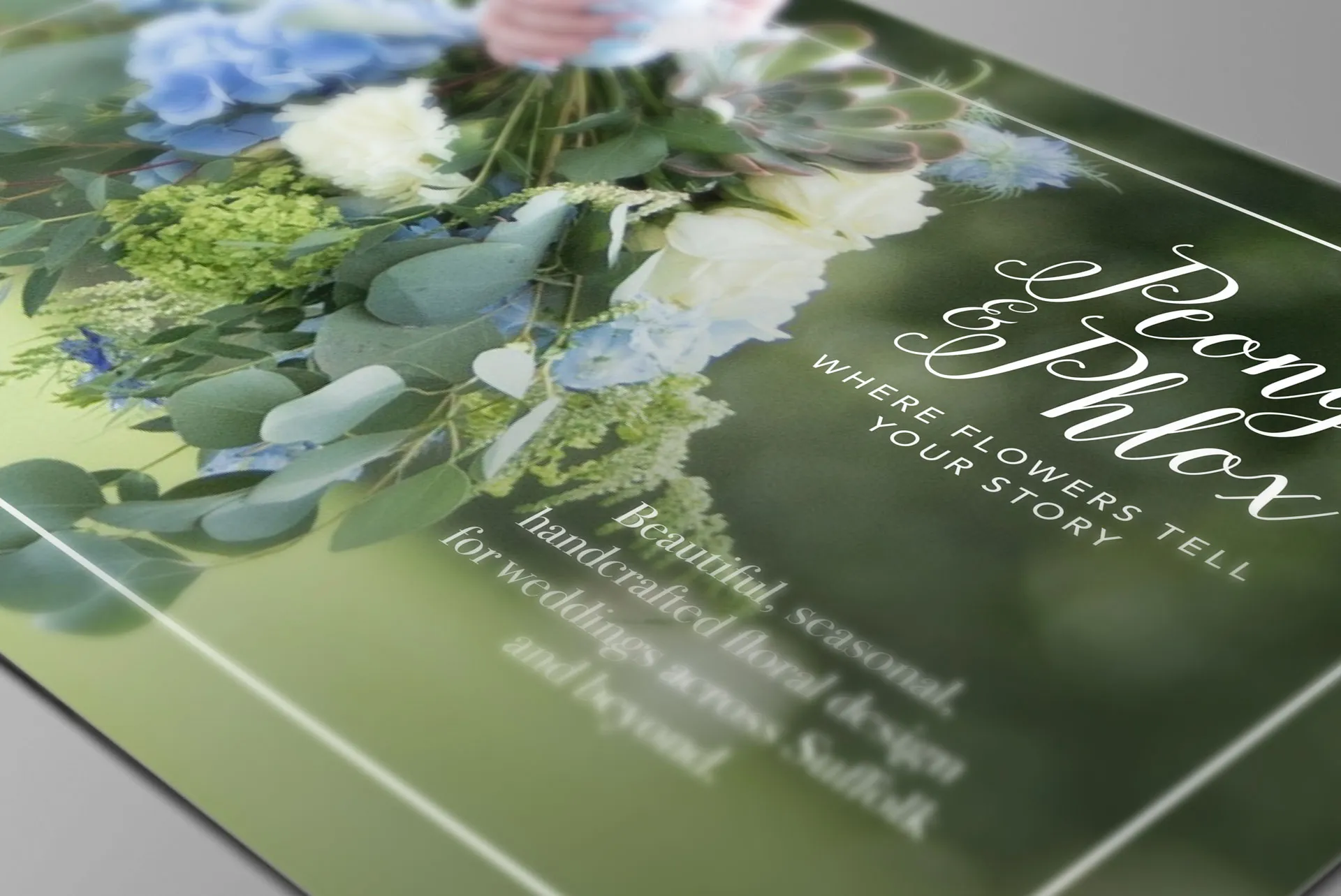 Flyer design for Peony & Phlox florist brand identity by Thinksay Creative Communications