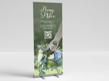 Roller banner print design for Peony & Phlox florist brand identity project, Colchester