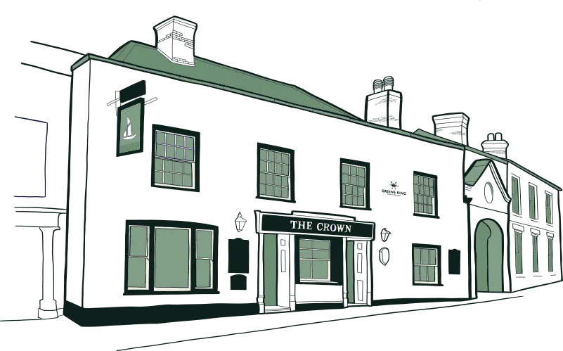 Hand-drawn illustration of the Crown pub frontage
